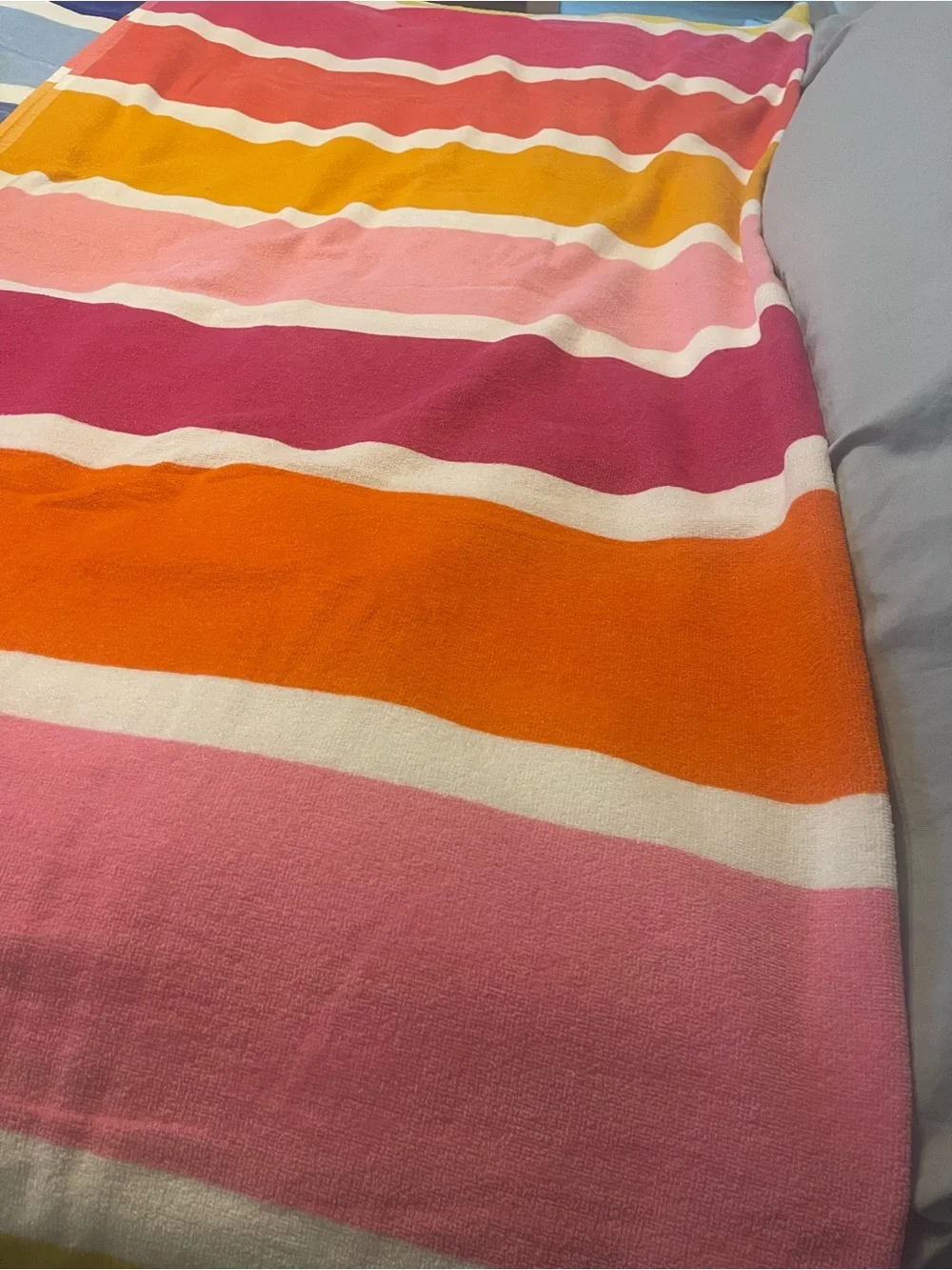 Oversized Mainstays Striped Beach Towel in Pink, Yellow, Orange and White